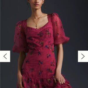 Chic Floral Embroidered Midi Dress - Fuchsia